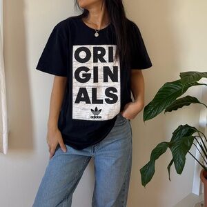 Adidas Originals 100% Cotton Screen Printing Black T Shirt Short Sleeves Size L